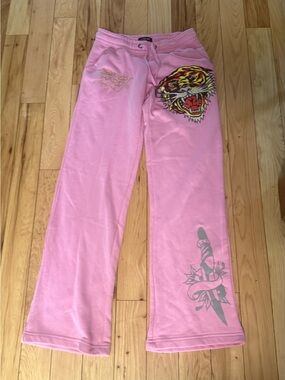 Ed Hardy pink sweatpants size XS tiger graphic wide leg